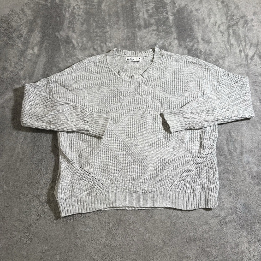 Hollister Grey Knit Boxy Crew Sweater Men's Large Y2K Washed Ribbed Medium
